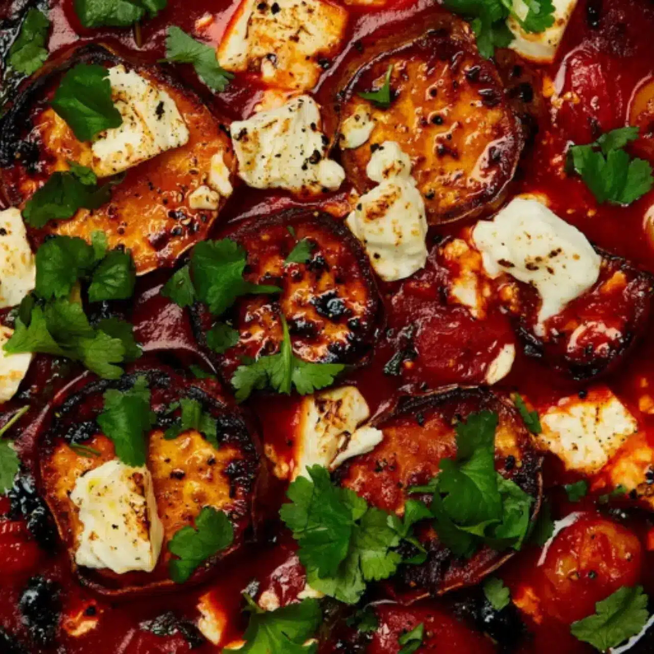 Patates douces roties feta et sauce tomate