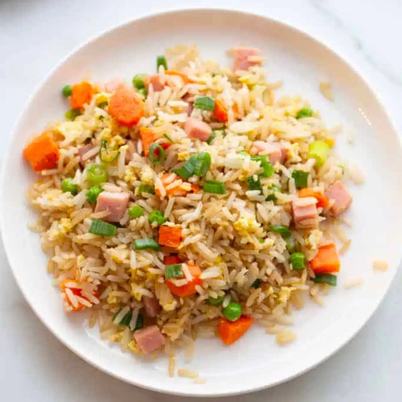 riz cantonais avec des oeufs, petits pois, carottes et cebette