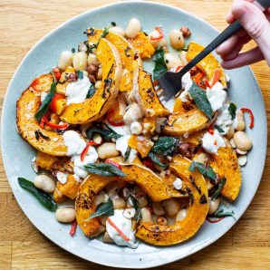 Courge rôtie au miel, à la ricotta à l’ail et au citron