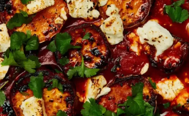 Patates douces roties feta et sauce tomate