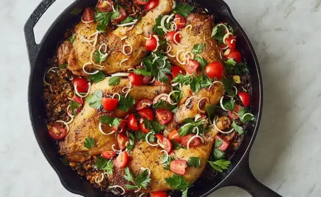 Poulet aux poireaux caramélisés