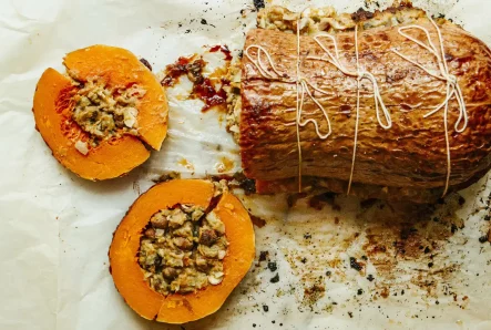 Rôti de butternut farci à la châtaigne