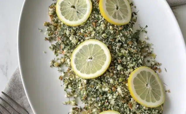 Saumon en croûte noix feta persil
